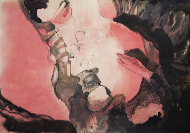"Remains: Light from the Ruins II," 2013. Sumi and India inks, acrylic, pastel, charcoal on murillo paper, 27½” x 39."